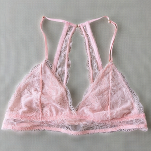Rose & Vine pastel peach lace wireless bra bralette Large c062